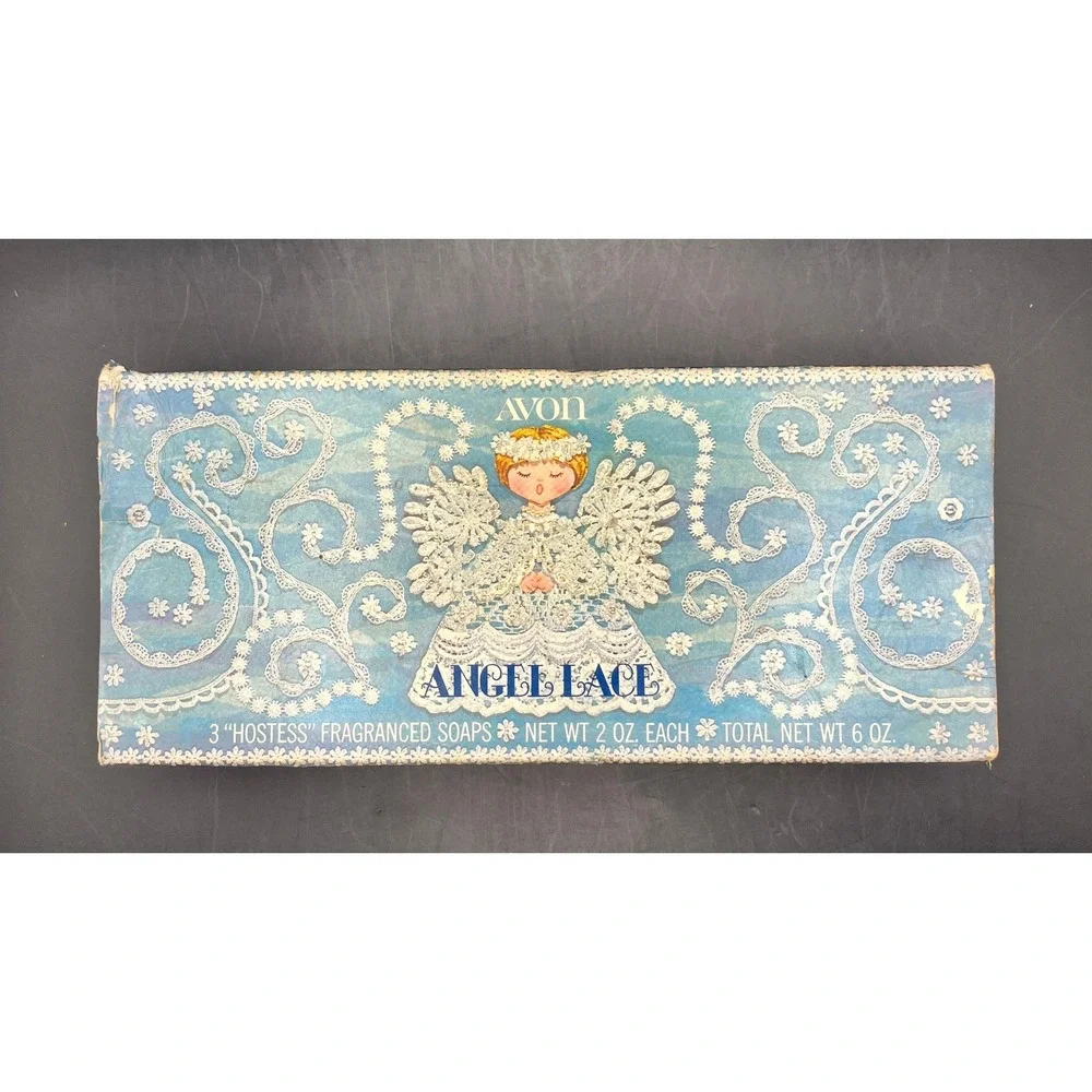 Vtg Avon Angel Lace‎ 3 Hostess Fragranced Soaps Light Blue New in Box Collector